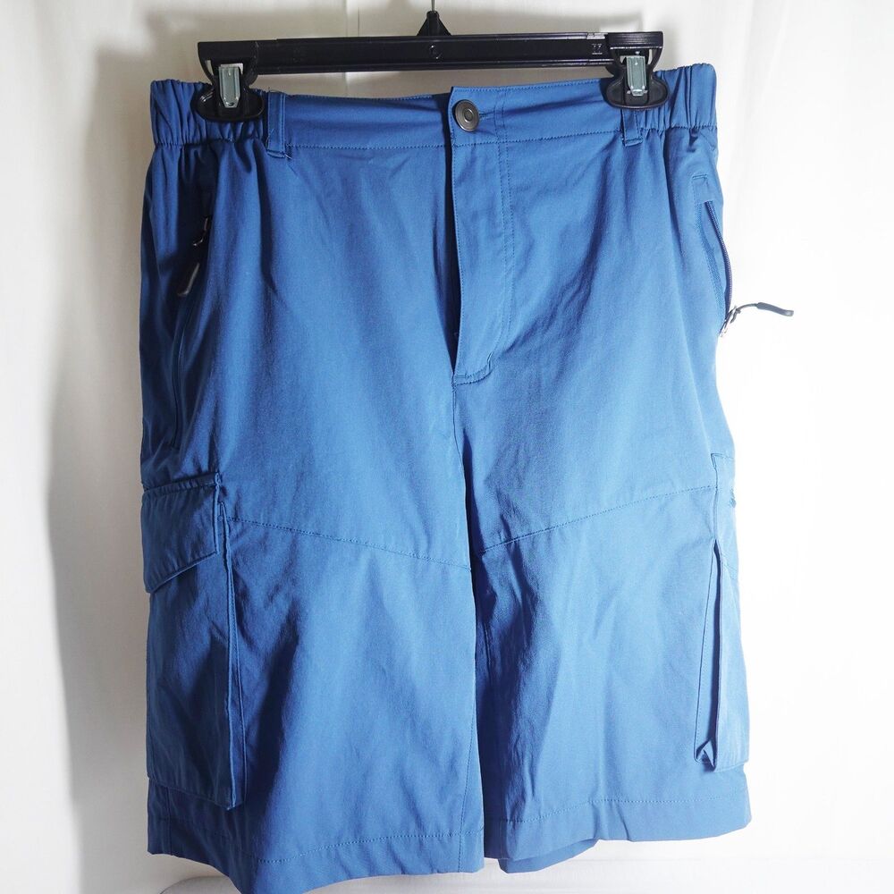 Pudolla Mens Hiking Cargo Shorts Teal Blue Quick Dry Zipper Pockets